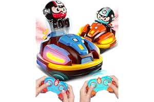 Onalix 2 Piezas Coches de Choque Teledirigidos para Niños 2.4GHz con Música, Luces, Pulvorización, Giro 360° y Piloto Eyectable, Juguete Regalo para Niños y Niñas, niños