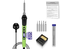 KERNOWO Soldering Irons Kit, 120W Soldering Kit 180℃-500℃ LCD Adjustable Temperature & Thermostatic Design, Soldering Gun Welding Kit with 5 Soldering Tips, Solder Wire, Stand (Green)
