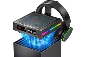 LED Display Automatisch Lüfter für Xbox Series X mit 9 RGB Licht Modi, Kühlsystem mit 4-Modus für Xbox Series X Konsole, Kühler Schalter Licht Schalter, Headset Haken, USB Port, Staubfilter für Xbox X