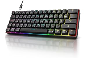 ‎KOORUI KOORUI Gaming Tastatur, 60% Mechanisch Tastatur 26 RGB Hinterleuchtet Kabelgebunden Deutsches Layout QWERTZ Gaming Keyboard für Windows MacOS Linux-Rotem Schalter