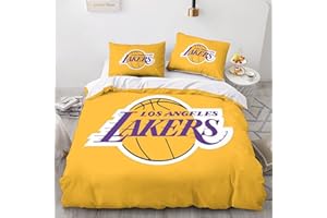 GOOSMI Los Angeles Lakers 3D Stampa Microfibre Copripiumino Con Cerniera NBA Team Logo Set Di Biancheria Da Letto 3 Pezzi Per Bambini Adulto Set Biancheria Con Copripiumino E Federa Double（200x200cm）