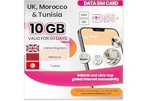 LOVE 2 SURF Love Mobile Data Only Sim Card - International Multi-Network 4G/5G Prepaid Pay As You Go Data Sim for Mobile Phones, WiFi Routers & More, UK, Morocco & Tunisia Coverage, 10GB for 60 Days