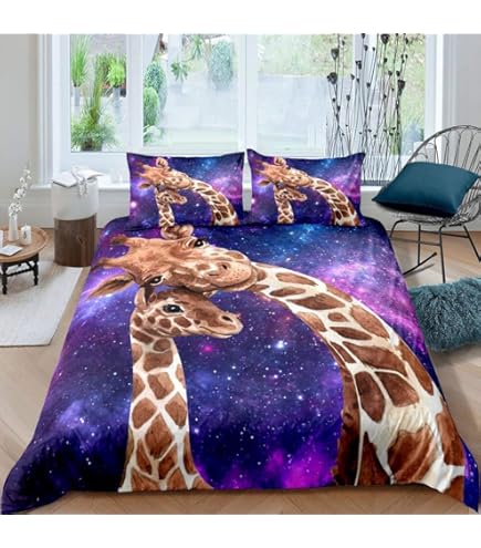 Parure De Lit Enfant Catherine Lansfield - Thème Girafe Réversible, 135x200cm, 52% Polyester 48% Coton