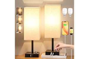 KAKANUO Lampada da Comodino con Porte Tipo-C USB-A, Abat Jour da Comodino Coppia, 4 Presa CA 2 Lampadine, Dimmerazione Continua, Lampada da Tavolo Moderne per Camera da Letto Soggiorno Ufficio