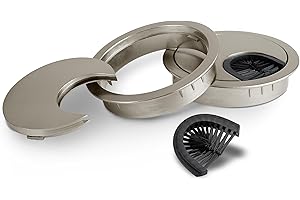 LouMaxx Kabeldurchführung Schreibtisch 60 mm Ø – 2 Stück Kabeldurchlass aus Metall matt Nickel mit Staubdichtung - Schreibtisch Kabeldurchführung für Ordnung und Übersicht am Arbeitsplatz