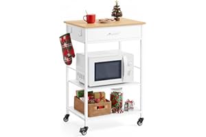 ‎VASAGLE VASAGLE Küchewagen mit Rollen, mobiler Servierwagen mit Stauraum, Kücheninsel, 47 x 60 x 90 cm, Schublade, 2 Haken, für Esszimmer, eichenbeige-mattweiß KKI007Y01