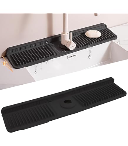 FACULX Tappetino per rubinetto per lavello della cucina, vassoio in diatomite ad asciugatura rapida in pietra, paraspruzzi per lavabo del bagno (grigio
