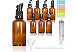 CafullCon 8 Stück Leer Glasflaschen Braun, 50ml Bernsteinfarbene Glas-Lotion-Flaschen, Nachfüllbar Lotionspender Braunglas Flasche mit Pumpe für Aromatherapie, ätherische Öle, Creme, Kosmetik