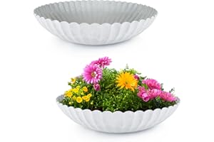 matches21 HOME & HOBBY Pots de fleurs ondulés pour l'extérieur - 22 x 7 cm - Gris clair marbré - Résistants aux intempéries