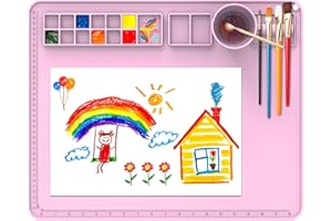 IYYI Tappetino per pittura in silicone con tazza e strumento pulisci pennelli - 20"×16" tappetino artistico perfetto come regalo per bambini! Tappetino artistico pieghevole e resistente all'acqua (rosa)