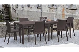 DMORA Mesa de exterior extensible rectangular, Made in Italy, color marrón, Medidas 150 x 72 x 90 cm (extensible hasta 220 cm)