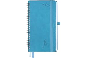 FEKSINO Agenda 2026 Semainier - Couverture Souple en PU Cuir Spirale, janvier à décembre 2026,Planner Scolaire 12 Mois, Papier 100 g/m²,Noir (Bleu, A6-18 x 9,8 cm)