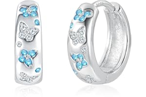 ASH'S CHOICE Silber 925 Ohrringe Chunky Klobige Creolen - Kleine Knorpel Huggie Dick Leicht Breit 14K Gold GlitzerCreolen mit Zirkon Sterne Mond Schmetterling für Damen Mädchen