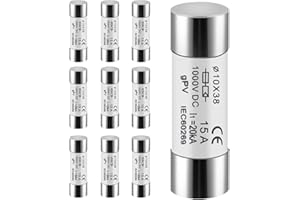 DEWIN Fusibles fotovoltaicos, 10 Piezas Fusibles solares de 15 A Fusible Fotovoltaico 10X38 mm Núcleo de Fusible PV for protección del Sistema Solar Fotovoltaico DC 1000 V