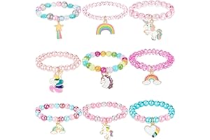HICARER Lot de 9 bracelets licorne colorés - Perles arc-en-ciel pour fête d'anniversaire