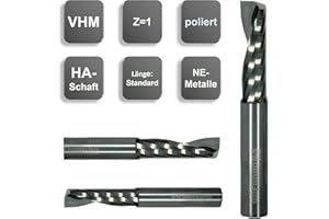 GEFRABO VHM Fraise à denture à denture unique Z = 1, polie, Ø 1-12 mm, avec facture – longue, dimensions : 10 x 30 x 70 mm – d2 = 10 mm