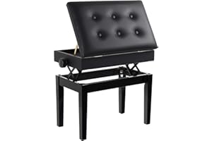‎GRANDMA SHARK Grandma Shark Klavierbank aus Holz mit Ablagefach, Gepolsterter Sitz aus weichem PU-Leder Taste Schwarz Verstellbare Höhe Einzelsitz