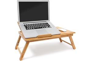 ‎RELAXDAYS Relaxdays Bambusowa taca na łóżko, z regulacją wysokości, wys. x szer. x gł.: 30,5 x 72,5 x 35 cm, stolik na laptopa z klapą do czytania, składany stojak na laptopa, z półką na mysz i książki jako