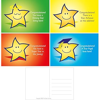 32 A6 Smiley reward postcards: 'Well done!': 8 each of 4 designs ...