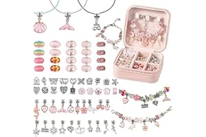 HJB VISSO Charm Bracelet Making Kit for Girls, Gift Box Contains 68Pcs of Jewelry Making kit for 6-12 Years Old Girls' Arts and DIY Crafts for Birthday Gift/Present