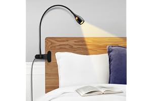 acegoo Klämlampa läslampa helt i metall, minimalistisk dimbara 3000K/Bärnsten praktisk strömbrytare för lamphuvud flexibel svanhals, CRI 90+ med USB C-laddare för hem/kontor