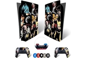 MaD Vision® Set de Skin Extra-Duraderas en Vinilo para PS5 Disc + 5 Pares de Aiming Rings|Kit Adhesivo y Resistente a los Arañazos para Playstation 5 + 2 Controllers – para Anime Diseño