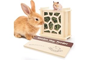B Bloomoak Wooden Hay Feeder for Guinea Pig, Rabbit, Chinchilla,Hamster. Less Wasted Hanging Hay Rack for Hay Storage, Feeding Small Animals