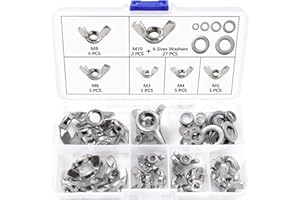 Lyeteung 27 sztuk nakrętek motylkowych M3/M4/M5/M6/M8/M10, zestaw nakrętek ze stali nierdzewnej, metryczne nakrętki motylkowe, z 27 częściami płaskimi podkładkami, do narzędzi DIY