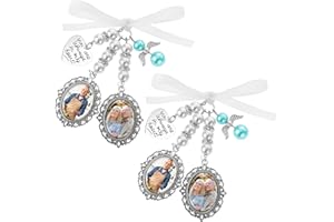 WY LIGHTING LEVEL 2Pcs Wedding Bridal Bouquet Photo Charms Silvertone Keepsake Ribbon Bow Pearl You Are Always In My Heart Personalized Memorial Pendant Customize Bridegroom DIY Picture for Memory Friend Gift