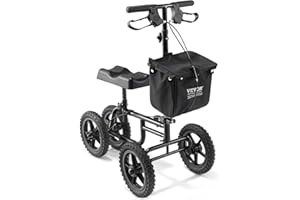 VEVOR Trottinette pliante genoux, 160 kg, déambulateur orientable acier au carbone, guidon et genouillère hauteur réglable, roue tout terrain 305 mm, double freins, scooter de récupération des jambes
