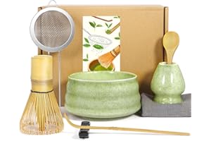 AMCHLEL Matcha Set, 8 Stück Matcha Besen Set, Matcha Tea Set,Stylisches Matcha Set, Matcha Schale, Chasen, Matcha Löffel,Schaufel, Sieb,Teetuch, Besenhalter, Matcha Zubehör für Haus, Matcha Einsteiger