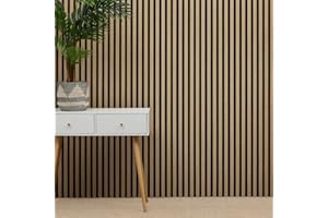 WILKINS BUILDING MATERIALS MCW Acoustic Slat Wall Panel Decorative & Sound Absorbing Wooden Slatted 3D Feature Pannelling Home Living Room Bedroom Interior Easy Installation Proofing Oak Natural 2400mm x 600mm