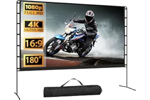 GT GETCO TECH Telo Proiettore con supporto, Schermo Proiettore da esterno pieghevole da 180 pollici 16:9 HD 4K, Telo Proiettore da esterno con borsa per il trasporto per Home Theater o Ufficio