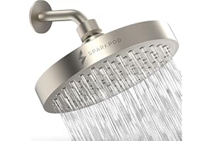 SparkPod Fixed Shower Head - High Pressure Rain - No-Tool Installation - Adjustable Replacement - Shower Heads - Bathroom Essential - Durable ABS Plastic - Modern Look - Brushed Nickel Shower Head