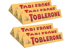 TOBLERONE SWISS MILK CHOCOLATE WITH HONEY AND ALMOND NOUGAT 6 X 100 G BARS