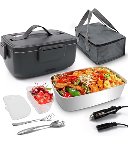 Accessoire Camion Gamelle Chauffante TRAVELISIMO 80W - 3 En 1 12/24/220V, 1.5L Acier Inoxydable Pour Voiture/Bureau Boite Chauffante Repas