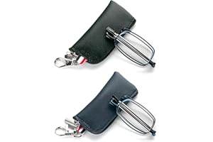 ‎MMOWW MMOWW Faltbare Lesebrille für Damen und Herren mit Teleskopstange mit Reißverschluss Schlüsselanhänger Mini Anti Blaulicht Brille (Schwarz+Blau,+2,0)
