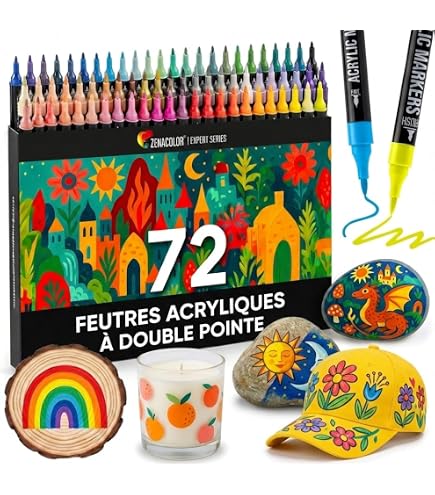 24 Feutres Acryliques OfficeTree – Dont 5 Métalliques, Résistants à L’Eau Pour Peinture Sur Pierre, Bois, Verre, Céramique – Idéal Enfants & Artistes