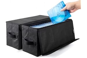 UENTIP DVD Storage Box,Pack of 2 DVD Case Storage,17.25"x6.25"x8", Container holds 40 DVDs in full jewel cases, 80 DVDs in slim cases, and 200 discs in DVD sleeves,Black (2pack-black-Covered type)