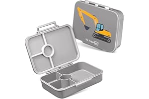 My Vesperbox – Bia - Bento Box Kinder - NEU - VERSTÄRKTE VERSCHLÜSSE - Auslaufsicher & BPA Frei - extrem robust - Lunchbox – Brotdose - ideal für Kindergarten und Schule… (Grau - Bagger)