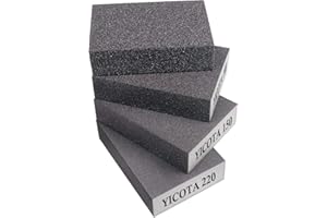 YICOTA Sanding Block 4 Pieces Sanding Sponges with 4 Grits (60,100,150,220) Coarse/Medium/Fine/Superfine Wet and Dry Dual-use Abrasive Pads Washable and Reusable sandpaper for Wood Walls Metal