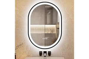 ChillCruiser Oval LED Bathroom Mirror with Frame,500x700mm,Anti-Fog, Dimmable, Bathroom Mirror with Led Lights,Wall Mounted Bathroom Mirror, 3 Colors, Memory, Black Frame