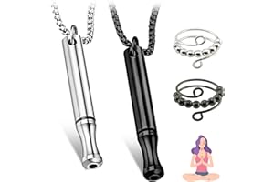 ROINAID Pack of 2 Breathing Chain with 2 Anxiety Rings, Anxiety Necklace, Smokeless Breathing Necklace, Anxiety Breathing Necklace, Panic Attack Aid, Anti Stress Ring, Meditation Relief Stress (Black,