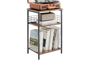 YMYNY Estantería de 3 Estantes, Mesa Auxiliar de Salón, Soporte para Tocadiscos, Muebles de Grabador, Estantería para Estudio, Dormitorio, Estilo Industrial, 40×29×62.5CM Marrón Vintage HST009H