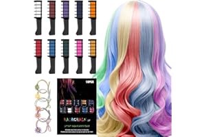 DEEPTON Haarkreide für Mädchen Set Mit 10 Auswaschbare Farben & 5 Haargummis, Temporäre Haar Kreide Kamm für Kinder - Ideal für Halloween, Weihnachten, Geburtstage, Sicher und Farbenfroh