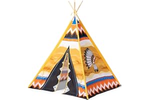 L.A. Sports Kinder-Tipi-Spielzelt | Indianerzelt mit Buntem Motiv für drinnen & draußen | Schnell aufbaubares Tipi-Zelt mit Holzstäben | Wasserabweisendes Kinderzelt