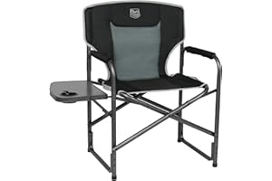 TIMBER RIDGE Krzesło kempingowe o dużej wytrzymałości 180 kg pojemności, krzesło dyrektorskie składane aluminium ze stolikiem bocznym, przenośne, na festiwal na świeżym powietrzu, grille, czarne
