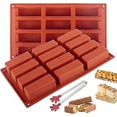 Rdlobu Rectangle Silicone Molds 12 Cavities, Silicone Molds | Rectangle Cereal Bar Chocolate Brownie Pan Pudding Mold Heat Re