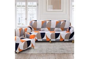 Lydevo Sofa Cover 4 Seater Stretch Sofa Cover Universal Sofa Slipcover 1 Piece Spandex Loveseat Couch Cover Washable Elastic Fabric Furniture Protector for with 2 Cushion Covers,Semicircle Orange