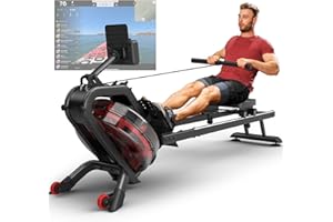 PASYOU Water Rowing Machines, 50°Incline Enhanced Resistance Rower,350LB Weight Capacity with Two seat rails,with Bluetooth Connection and LED Monitor, Rowing Machines for Home Gym